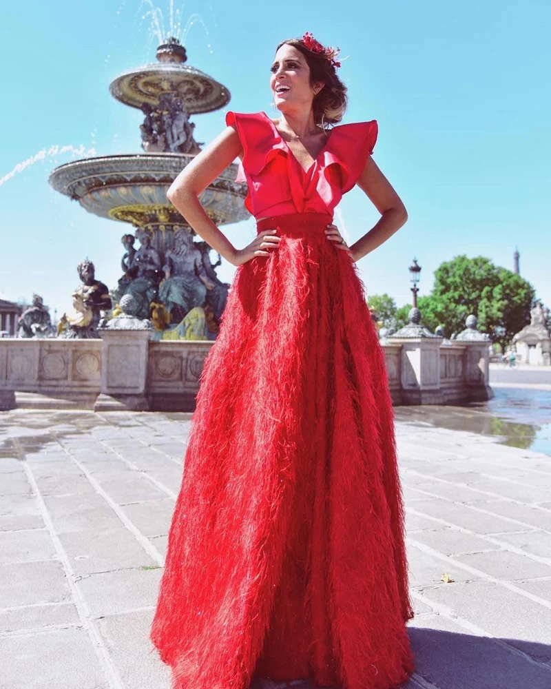 Jupe longue plumetis rouge