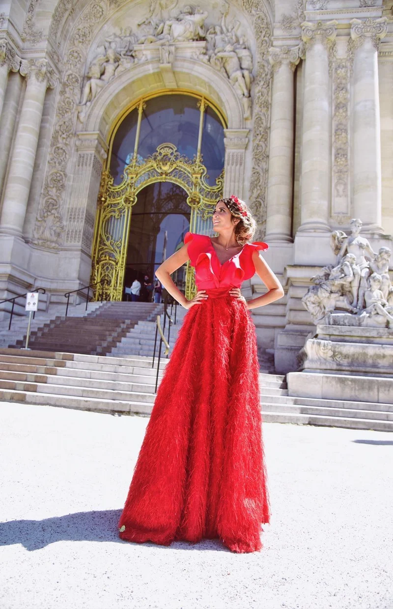 Jupe longue plumetis rouge
