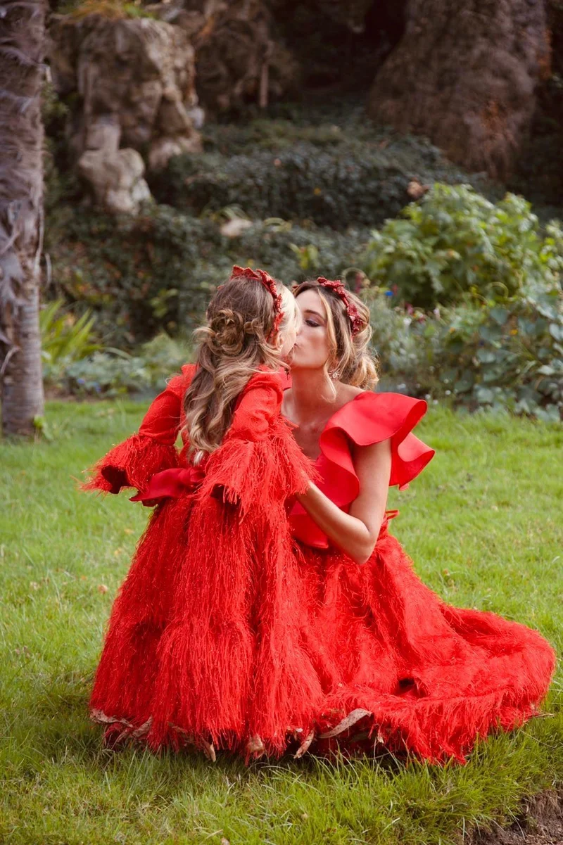Jupe longue plumetis rouge