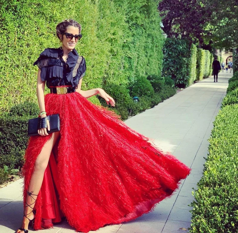 Jupe longue plumetis rouge