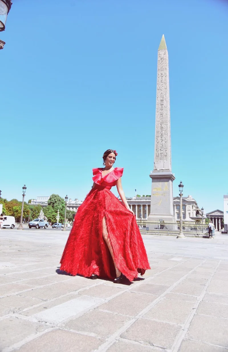 Jupe longue plumetis rouge