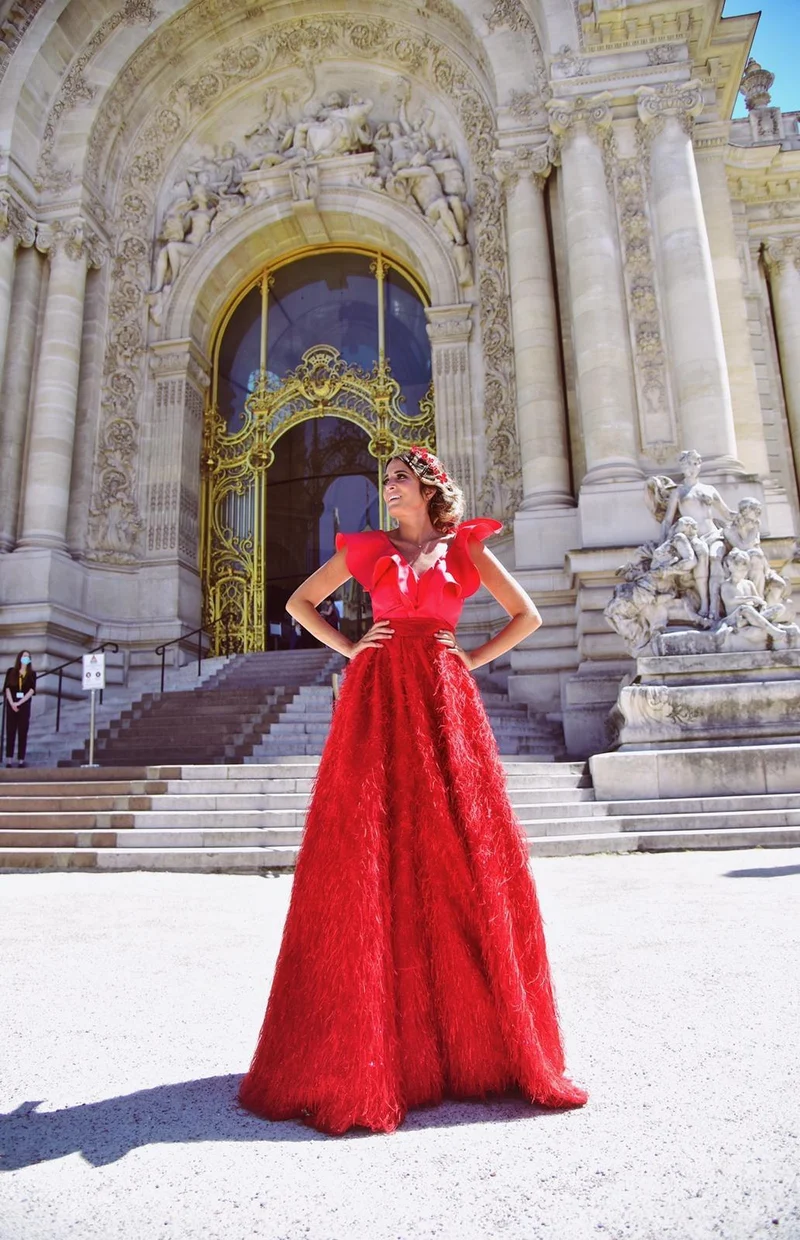 Jupe longue plumetis rouge