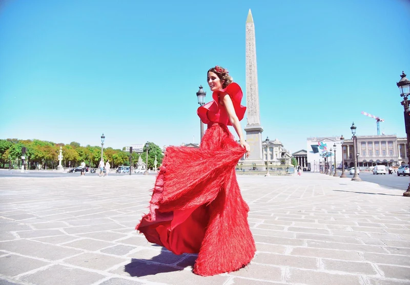 Jupe longue plumetis rouge
