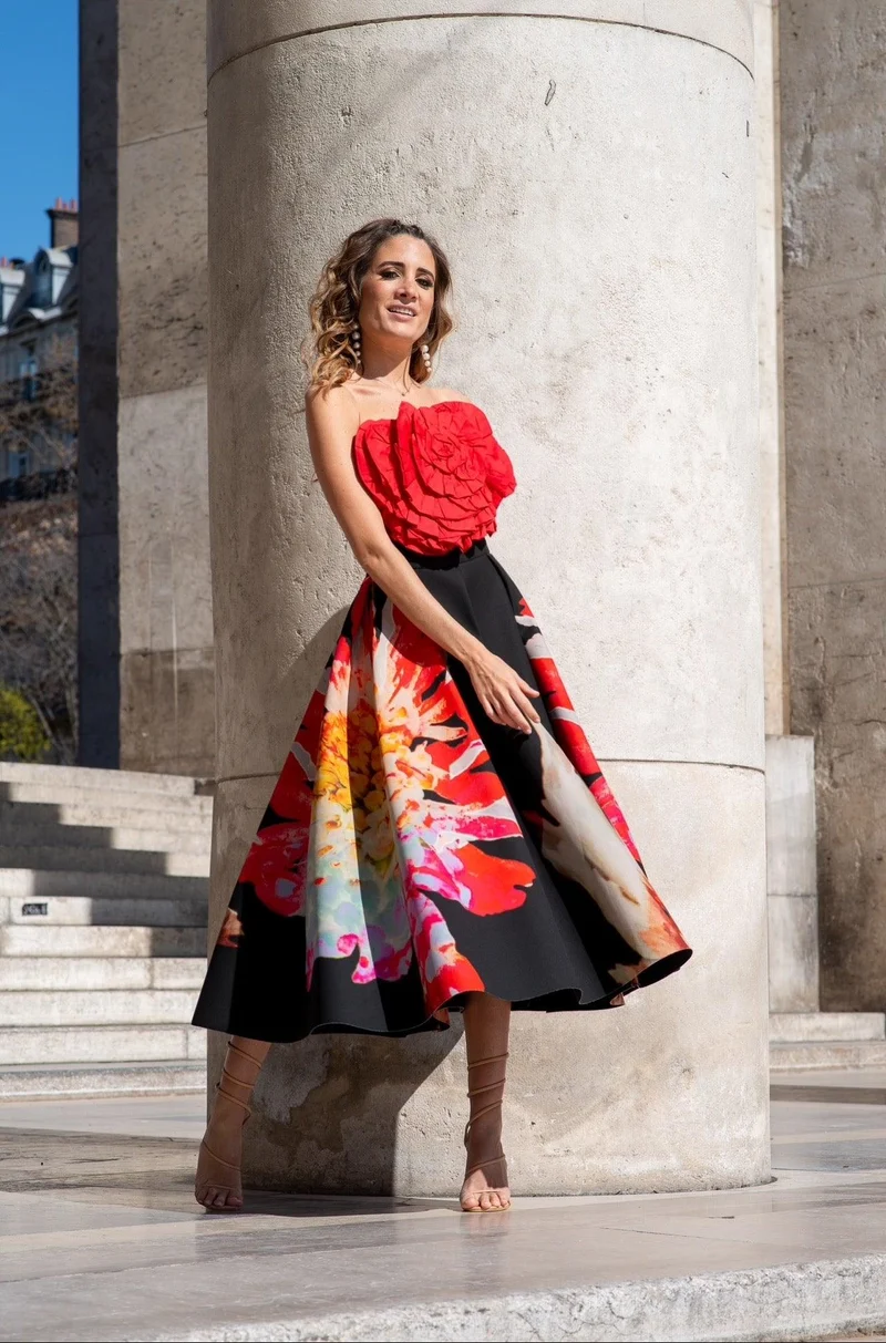 Jupe Bradshow fleurs rouges