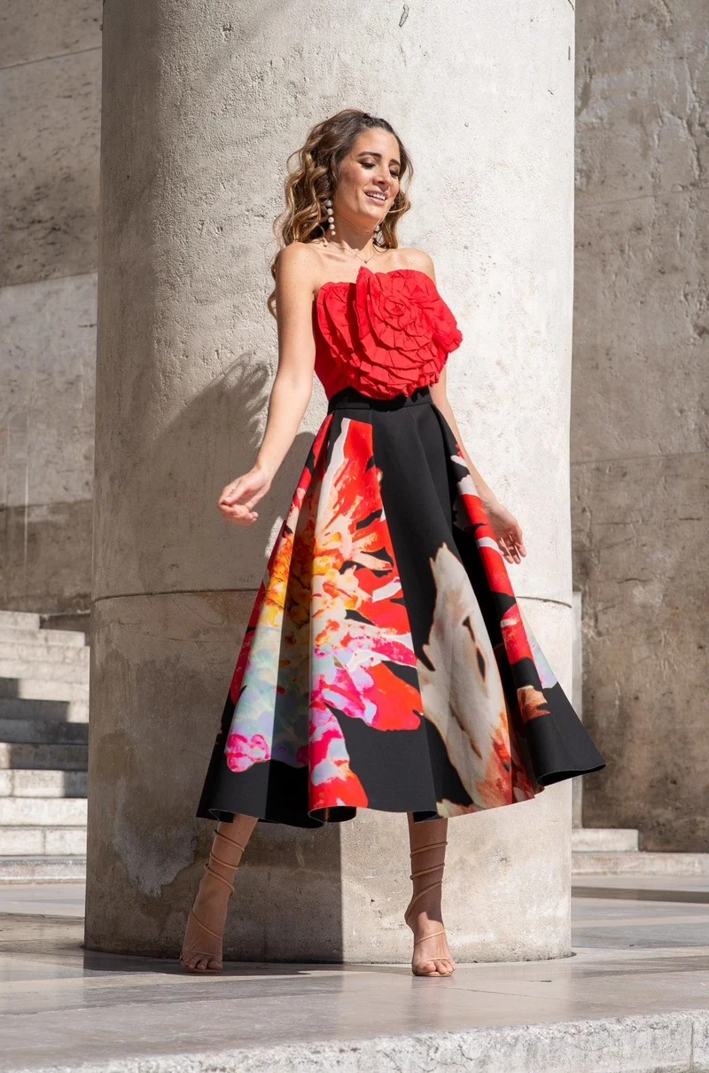 Jupe Bradshow fleurs rouges