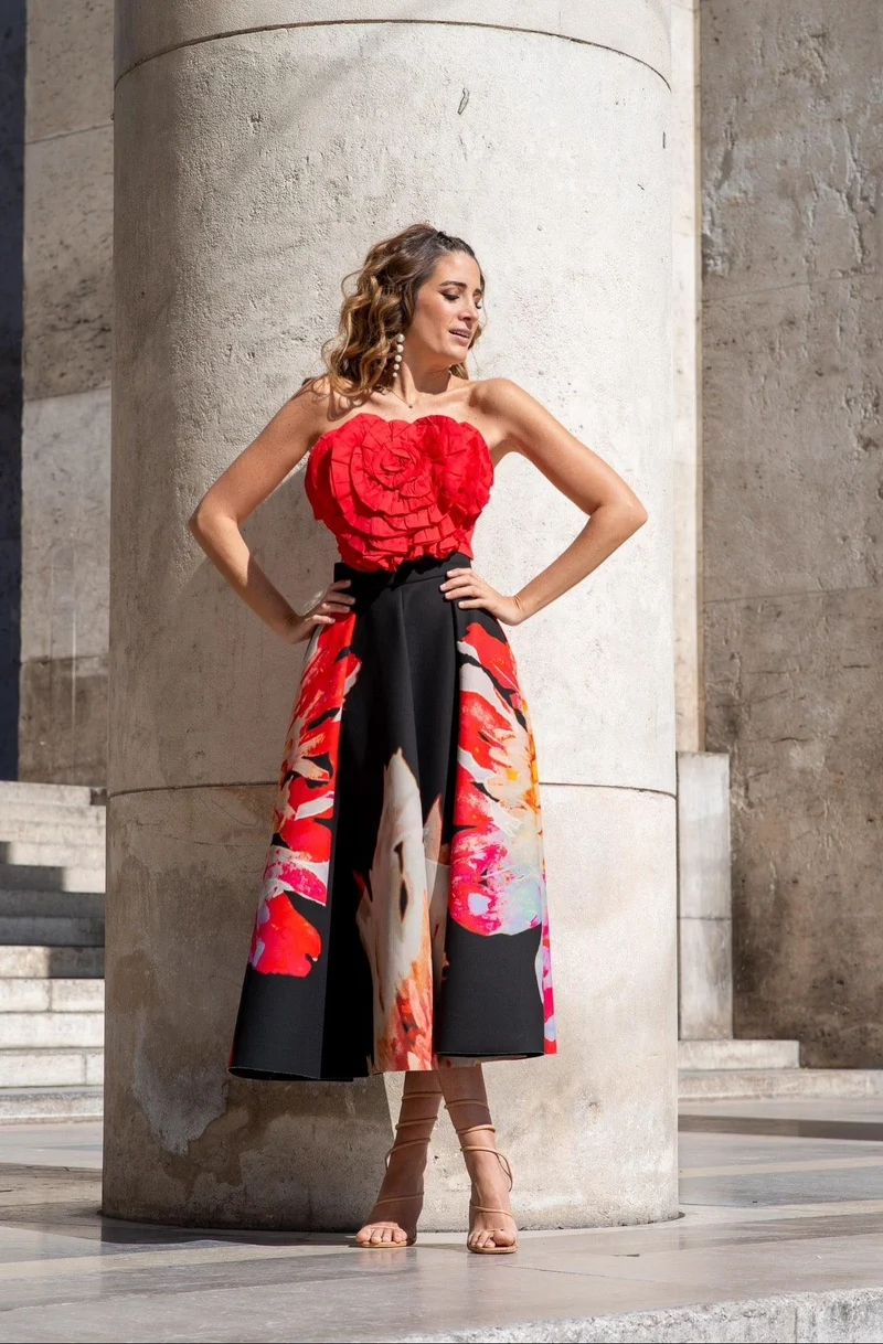 Jupe Bradshow fleurs rouges