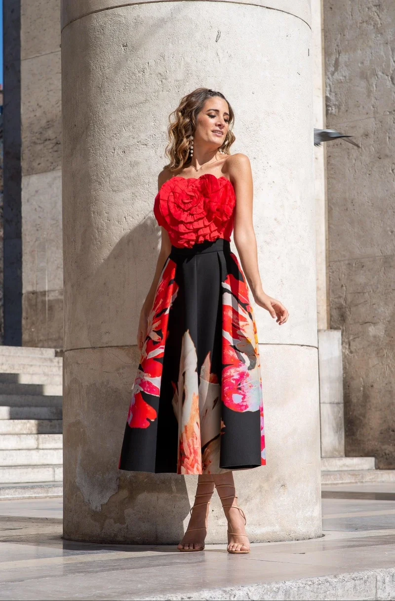 Jupe Bradshow fleurs rouges