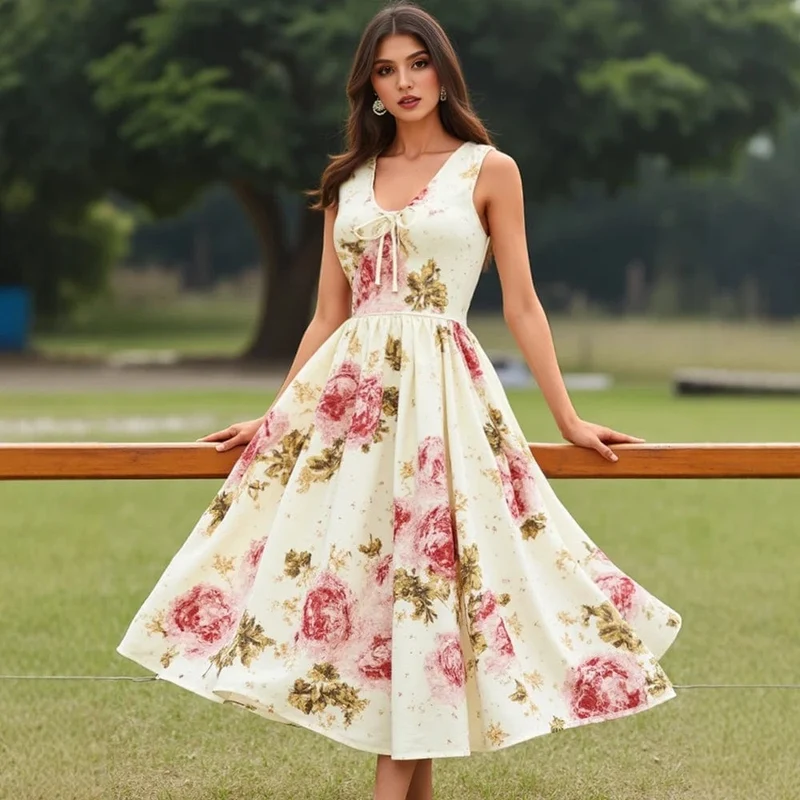 Robe fleurie fluide sans manches