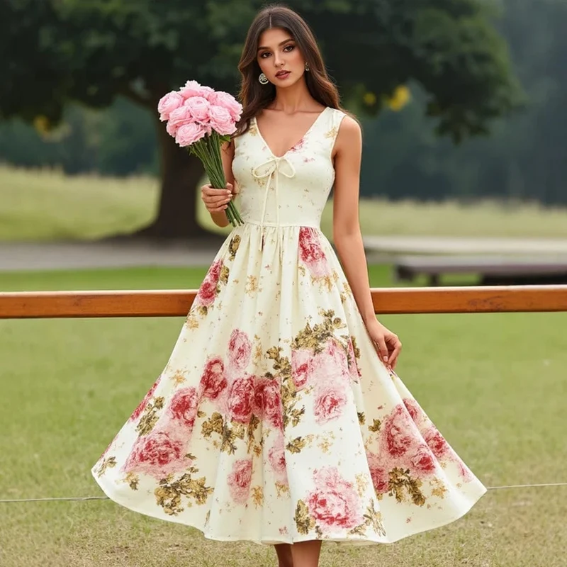 Robe fleurie fluide sans manches