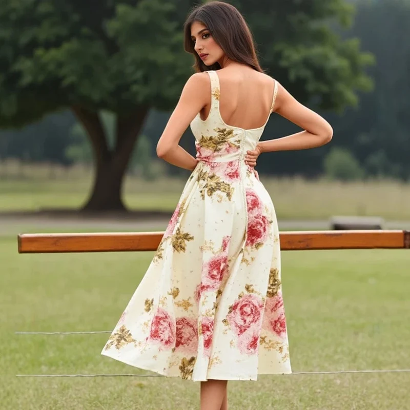 Robe fleurie fluide sans manches