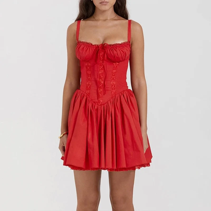 Robe d'été courte évasee à bretelles fines