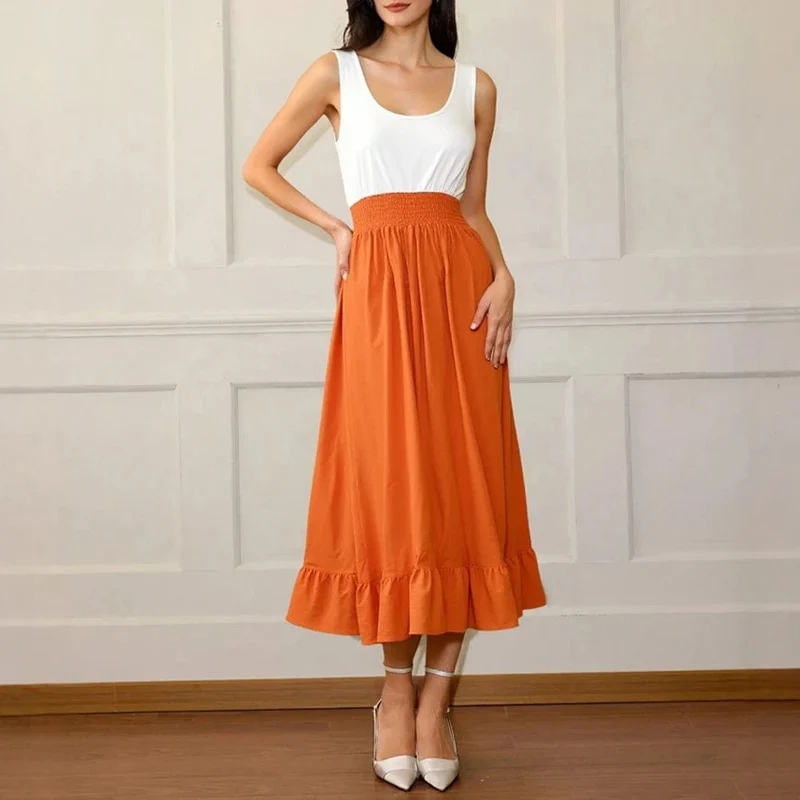 Robe d'été midi sans manches blanc-orange