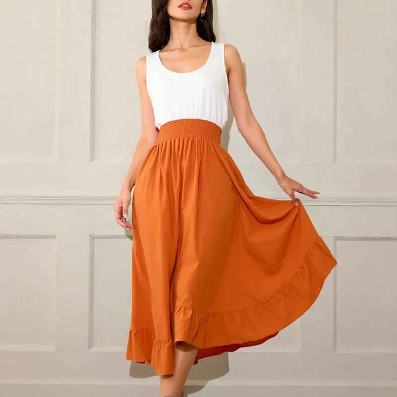 Robe d'été midi sans manches blanc-orange