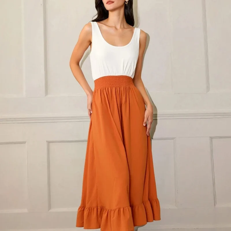 Robe d'été midi sans manches blanc-orange