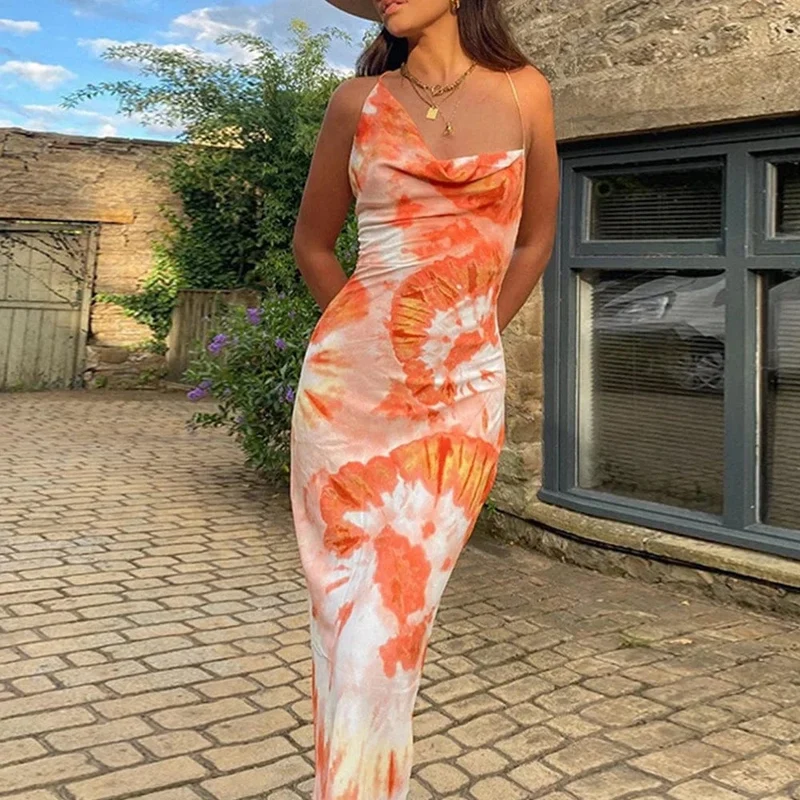 Robe été longue dos nu imprimé floral