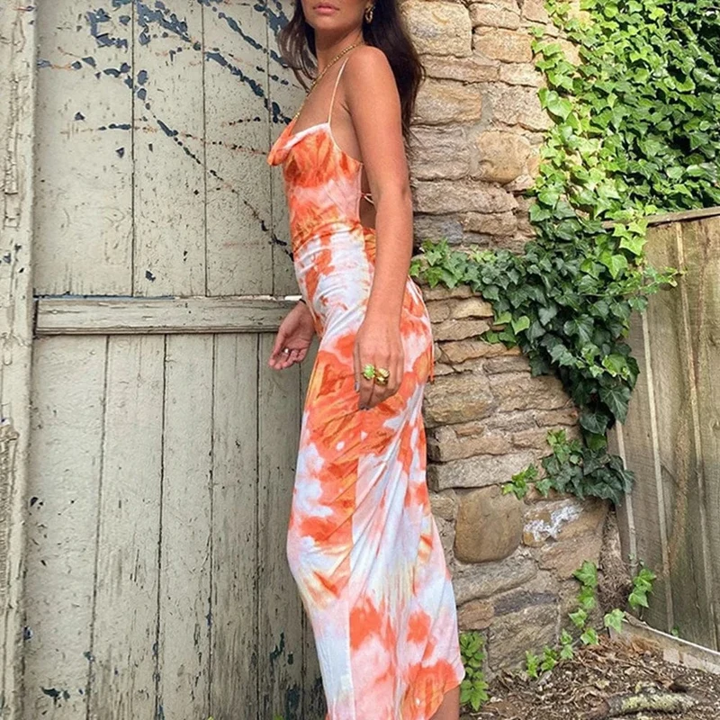 Robe été longue dos nu imprimé floral