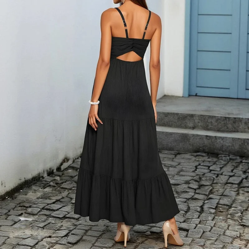Robe été noire longue à bretelles