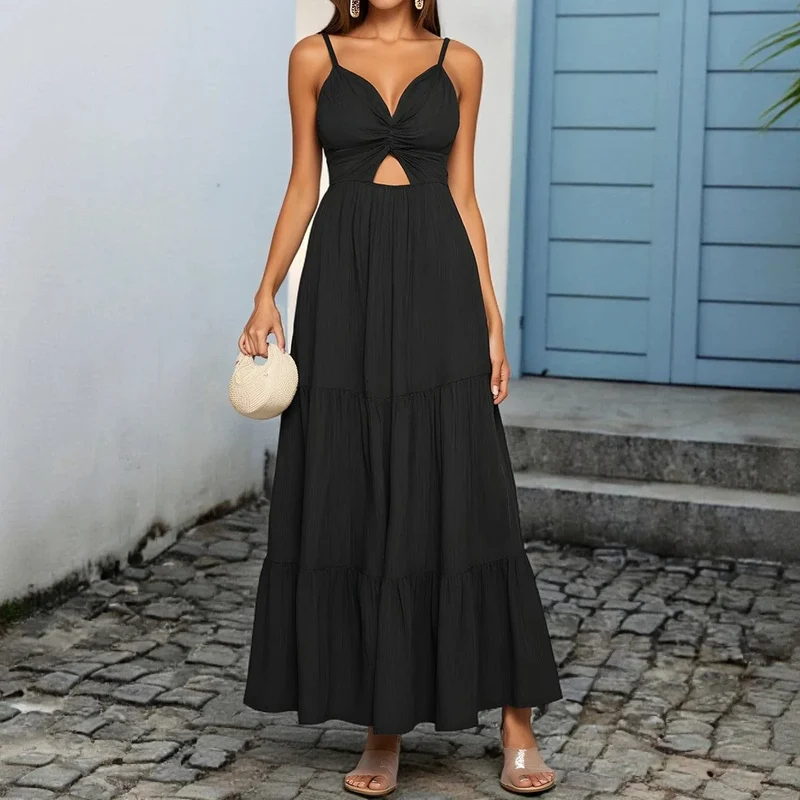 Robe été noire longue à bretelles