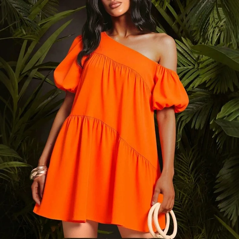 Robe d'été orange ample manches courtes