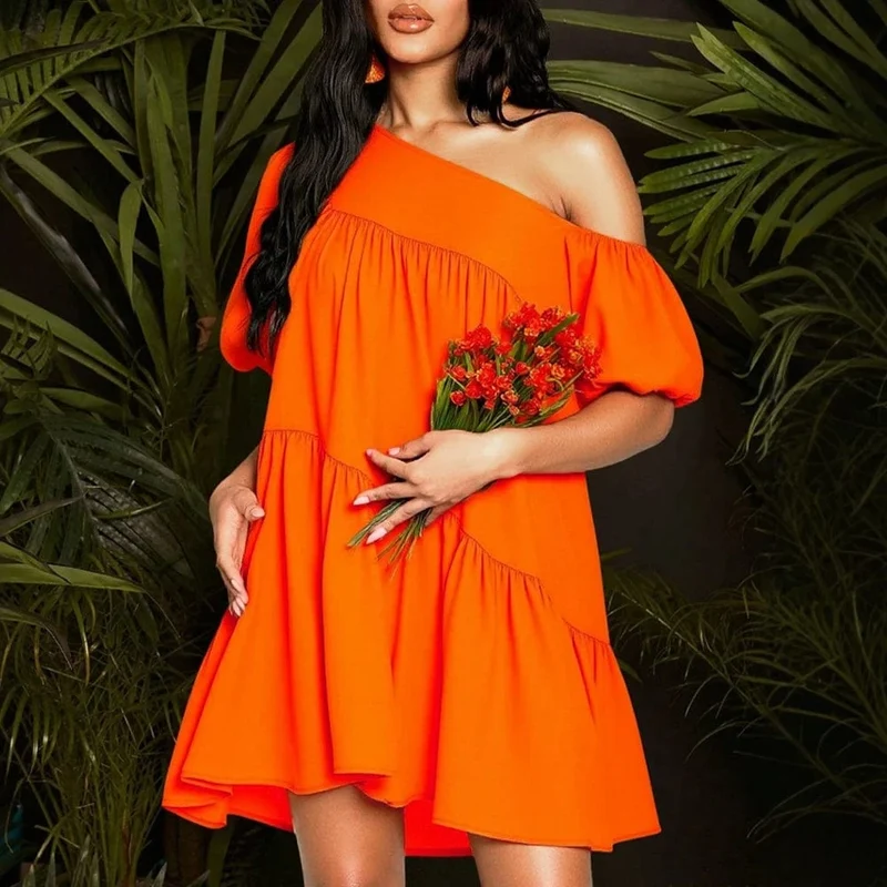 Robe d'été orange ample manches courtes