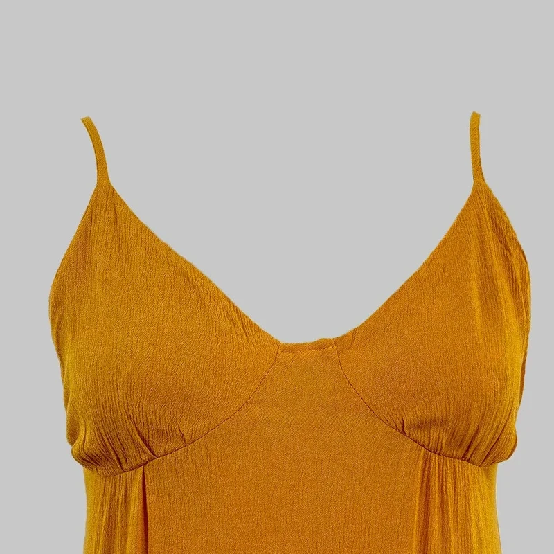 Robe bohème midi jaune à bretelles fines