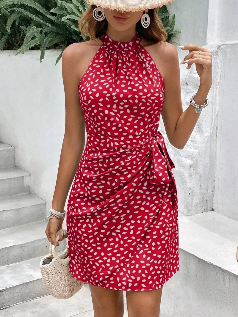 Robe été courte drappée sans manches
