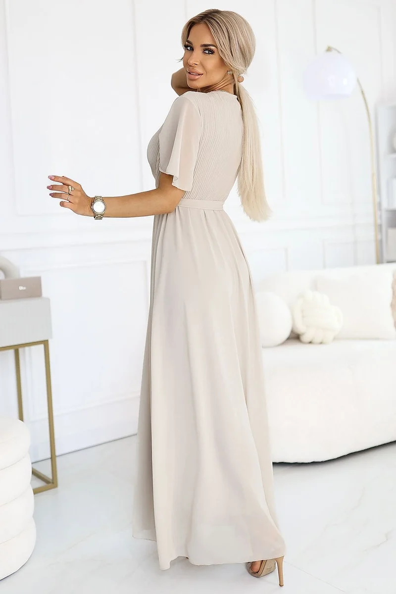 Robe de soirée chic longue beige