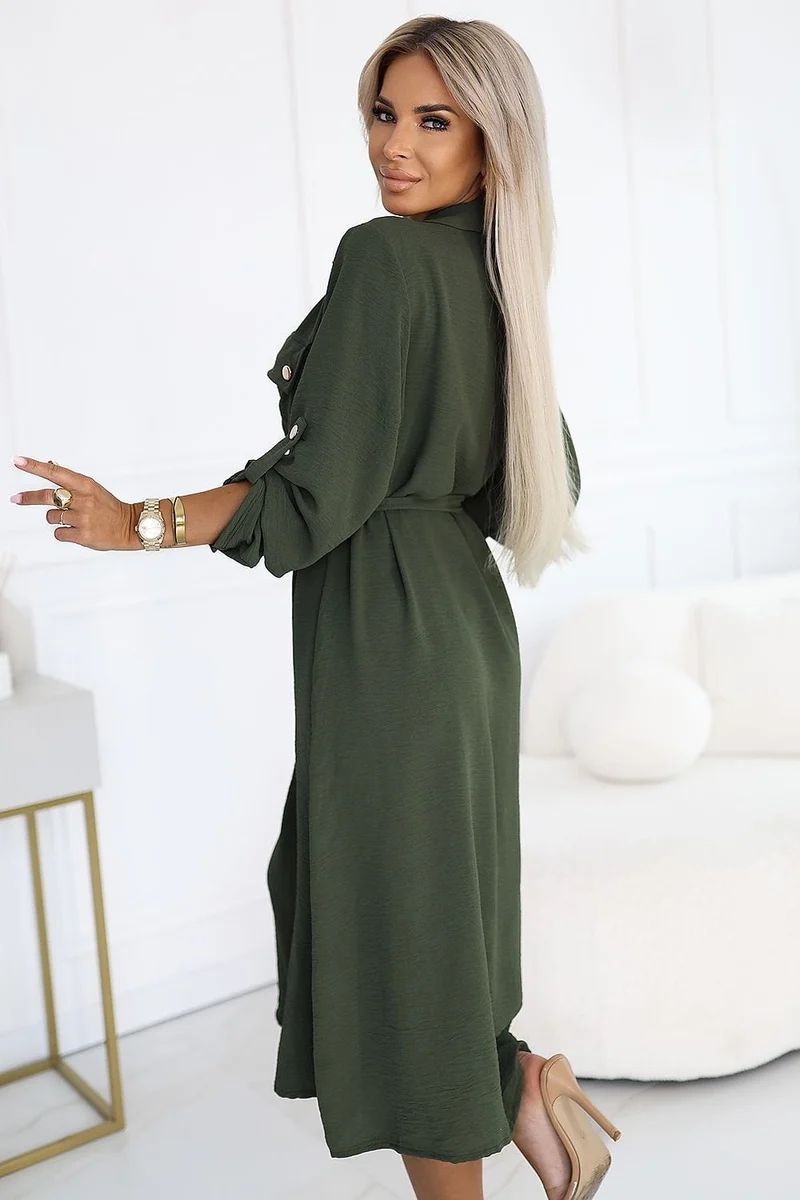 Robe chemise verte manches longues