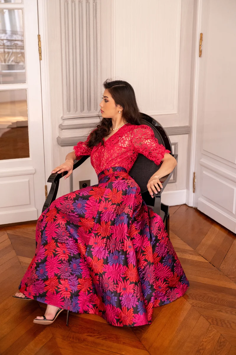 Ensemble jupe longue jacquard imprimés