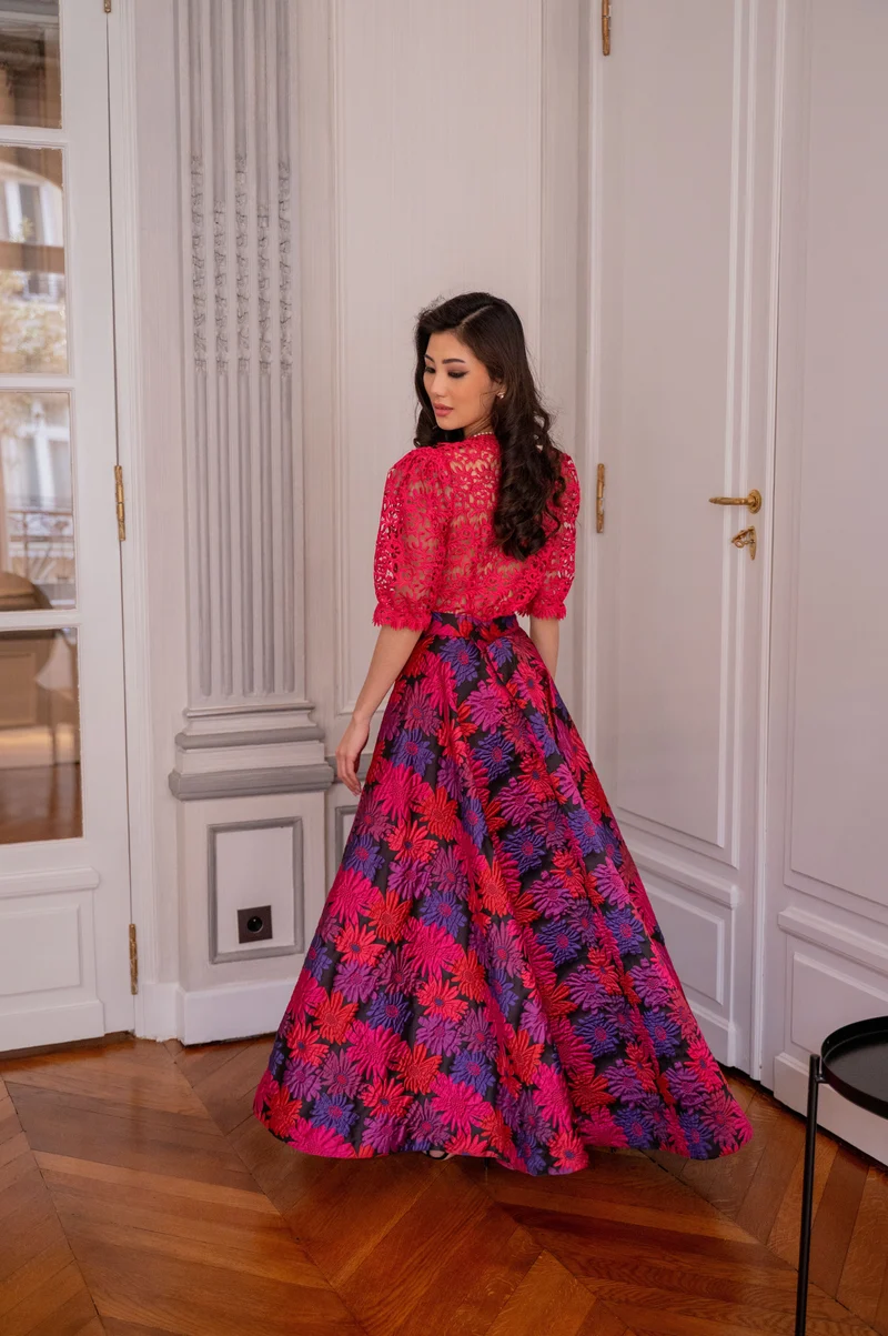 Ensemble jupe longue jacquard imprimés