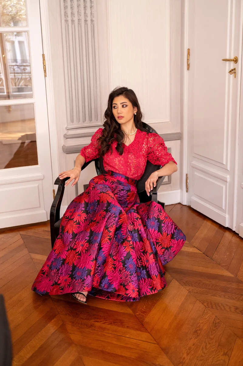Ensemble jupe longue jacquard imprimés
