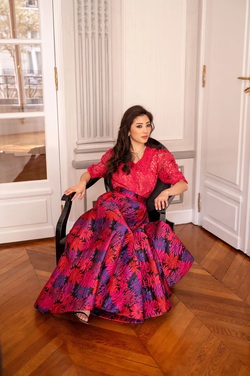 Ensemble jupe longue jacquard imprimés