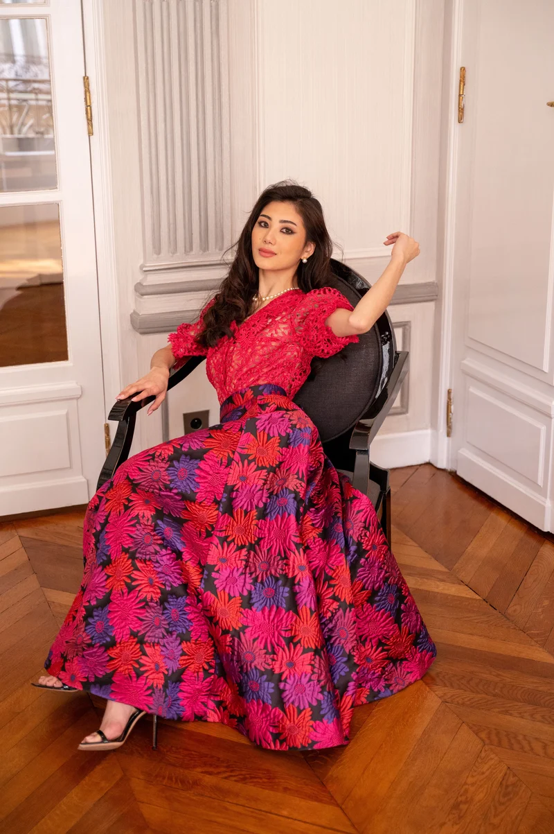 Ensemble jupe longue jacquard imprimés