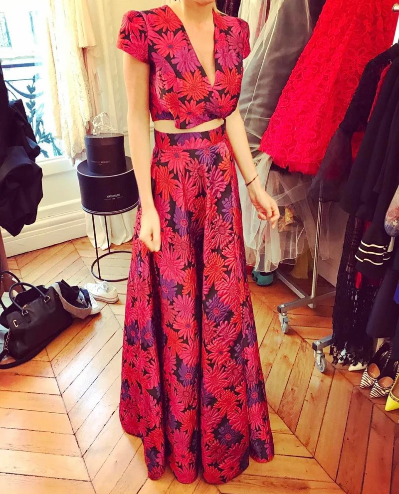 Ensemble jupe longue jacquard imprimés