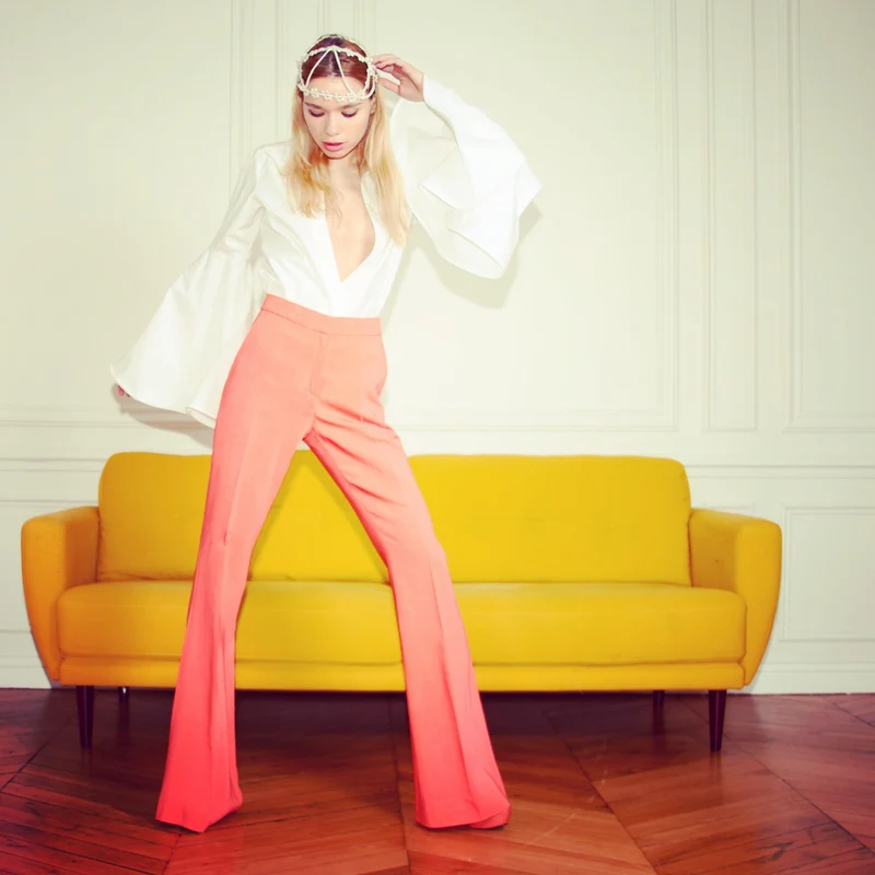 Pantalon Mc Cartney droit en crêpe orange