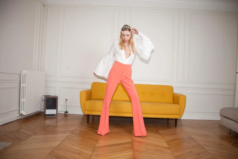 Pantalon Mc Cartney droit en crêpe orange