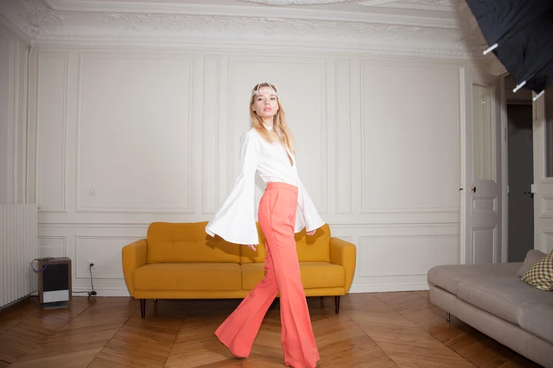 Pantalon Mc Cartney droit en crêpe orange