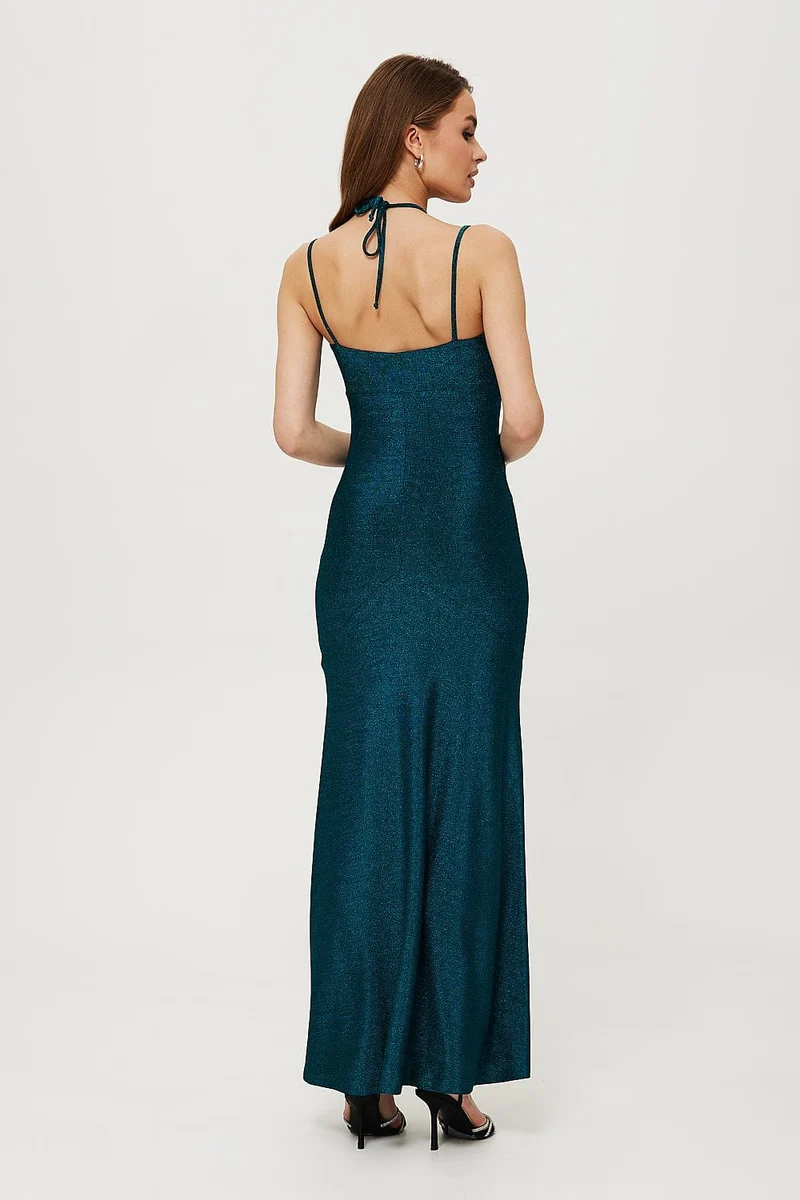 Robe de soirée longue bleue scintillante