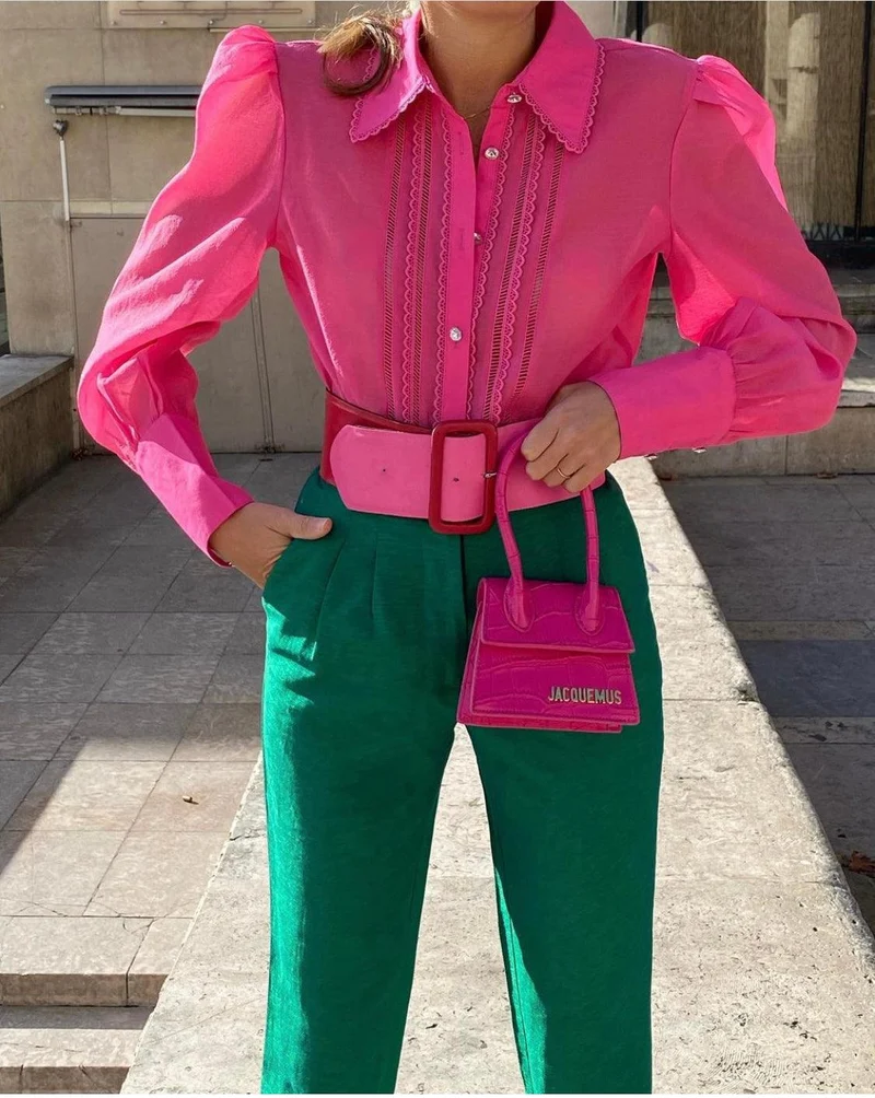 Chemisier en organza de soie Fuchsia