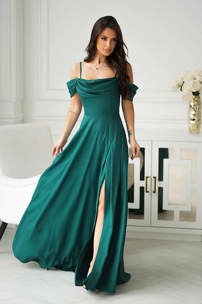 Robe de soirée mariage longue verte fendue