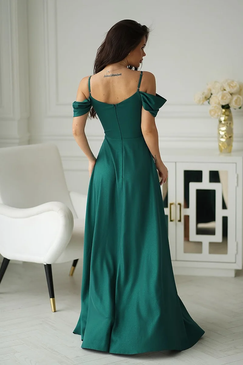 Robe de soirée mariage longue verte fendue