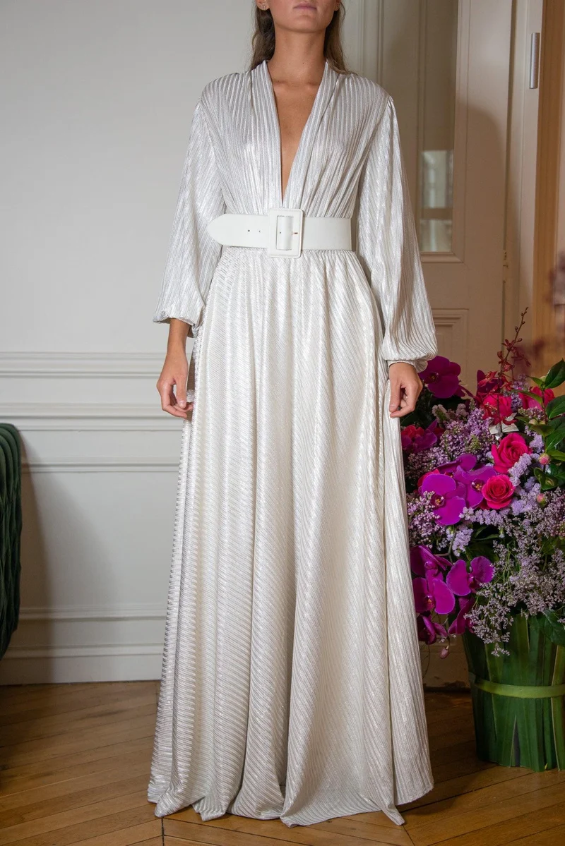 Vente Robe longue du soir Abu Dhabi en lamée argent