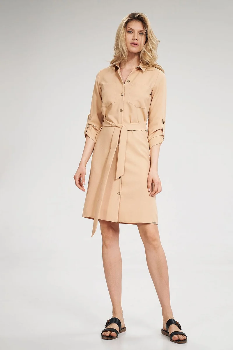 Robe chemise bleue manches longues