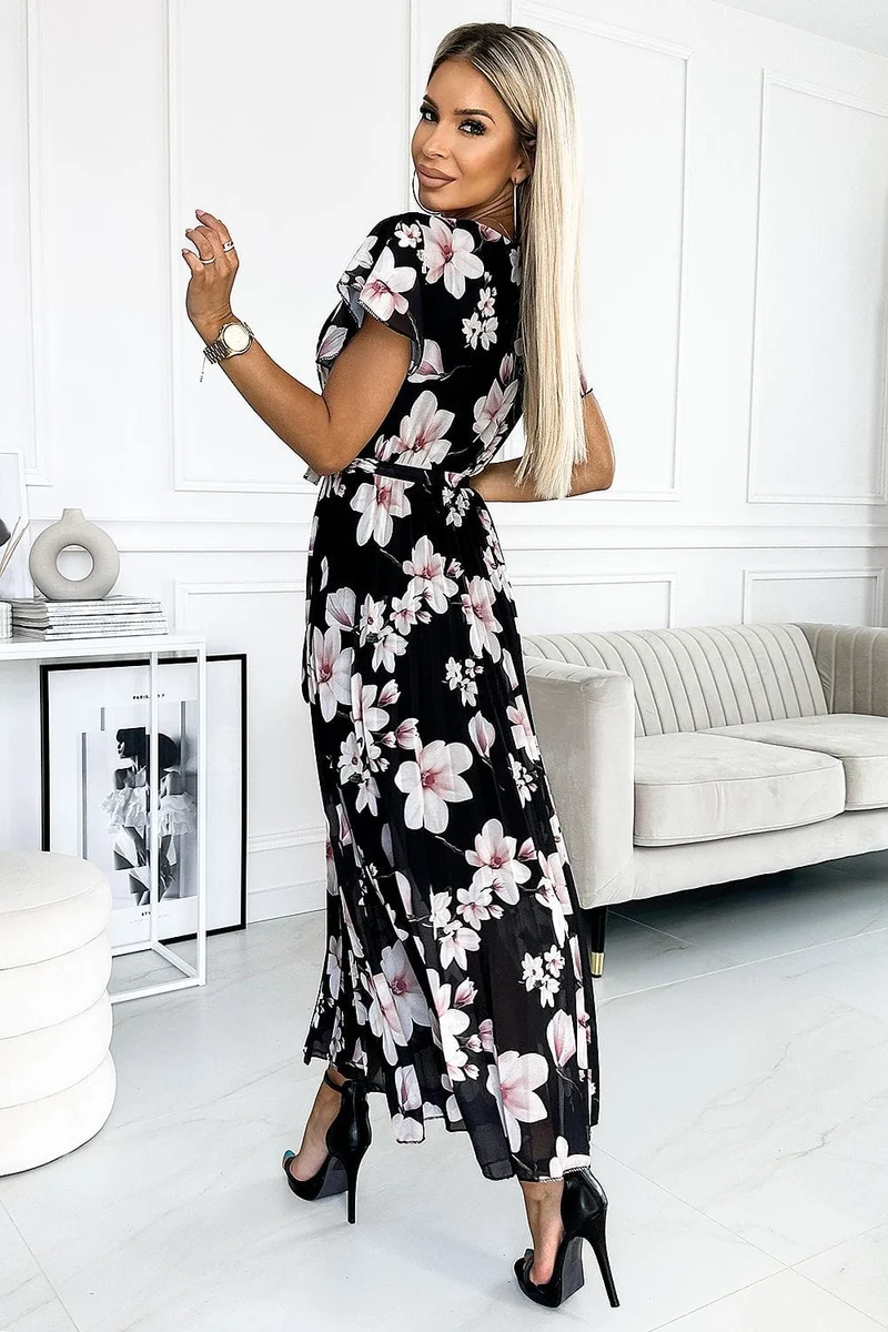 Robe fleurie longue plissée
