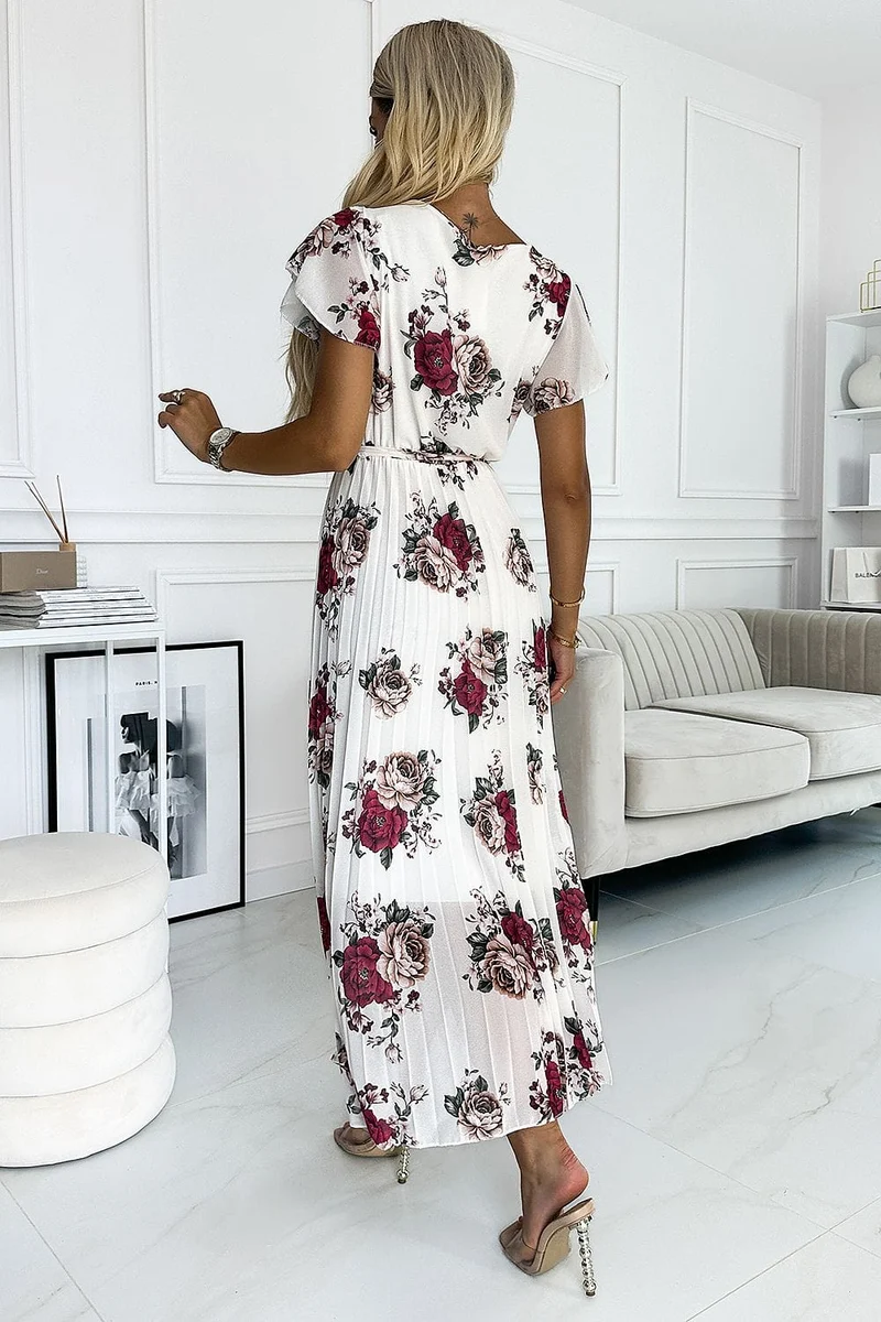 Robe fleurie longue plissée