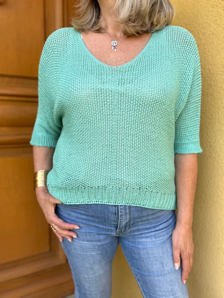 Pull ajouré Mathéo vert d'eau