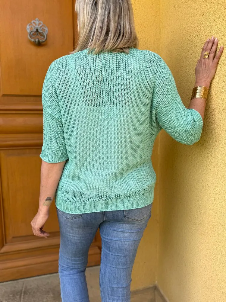 Pull ajouré Mathéo vert d'eau