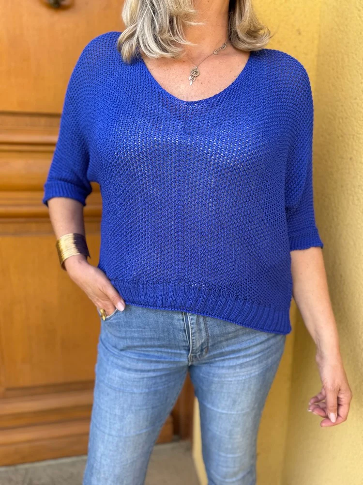 Pull ajouré Mathéo bleu roi