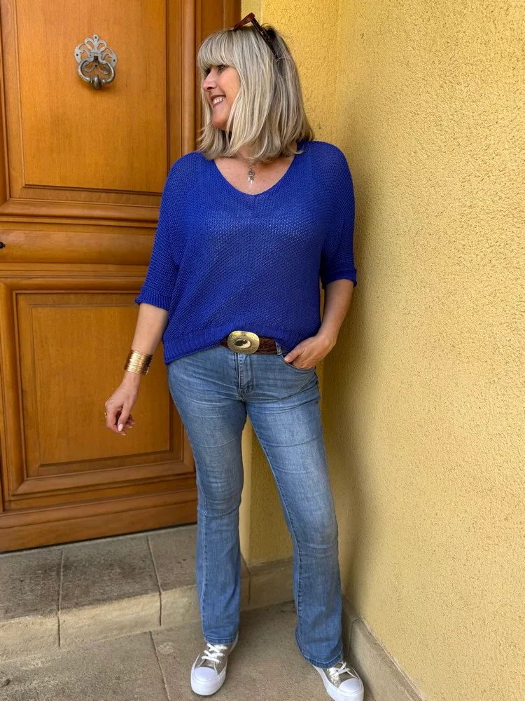 Pull ajouré Mathéo bleu roi