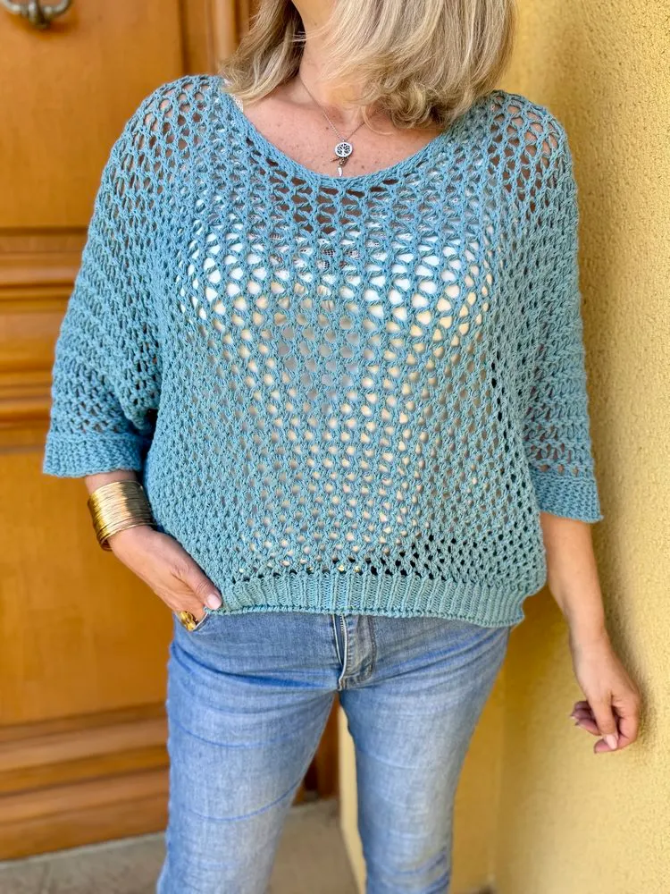 Pull ajouré Antonio bleu jean